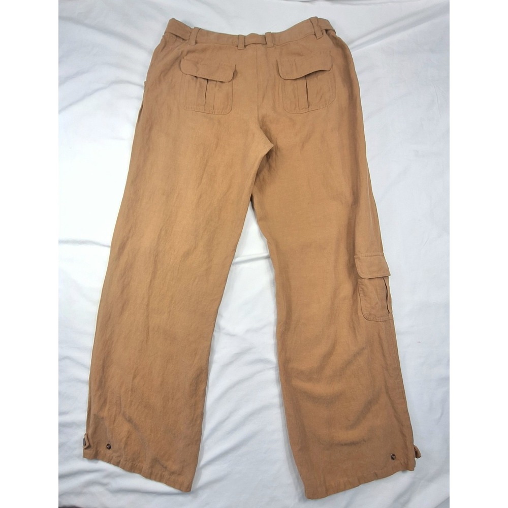 Tommy Bahama Silk Linen Cargo Pants Womens 8 Tan Brown Wide Leg Utility Trousers - Picture 2 of 9